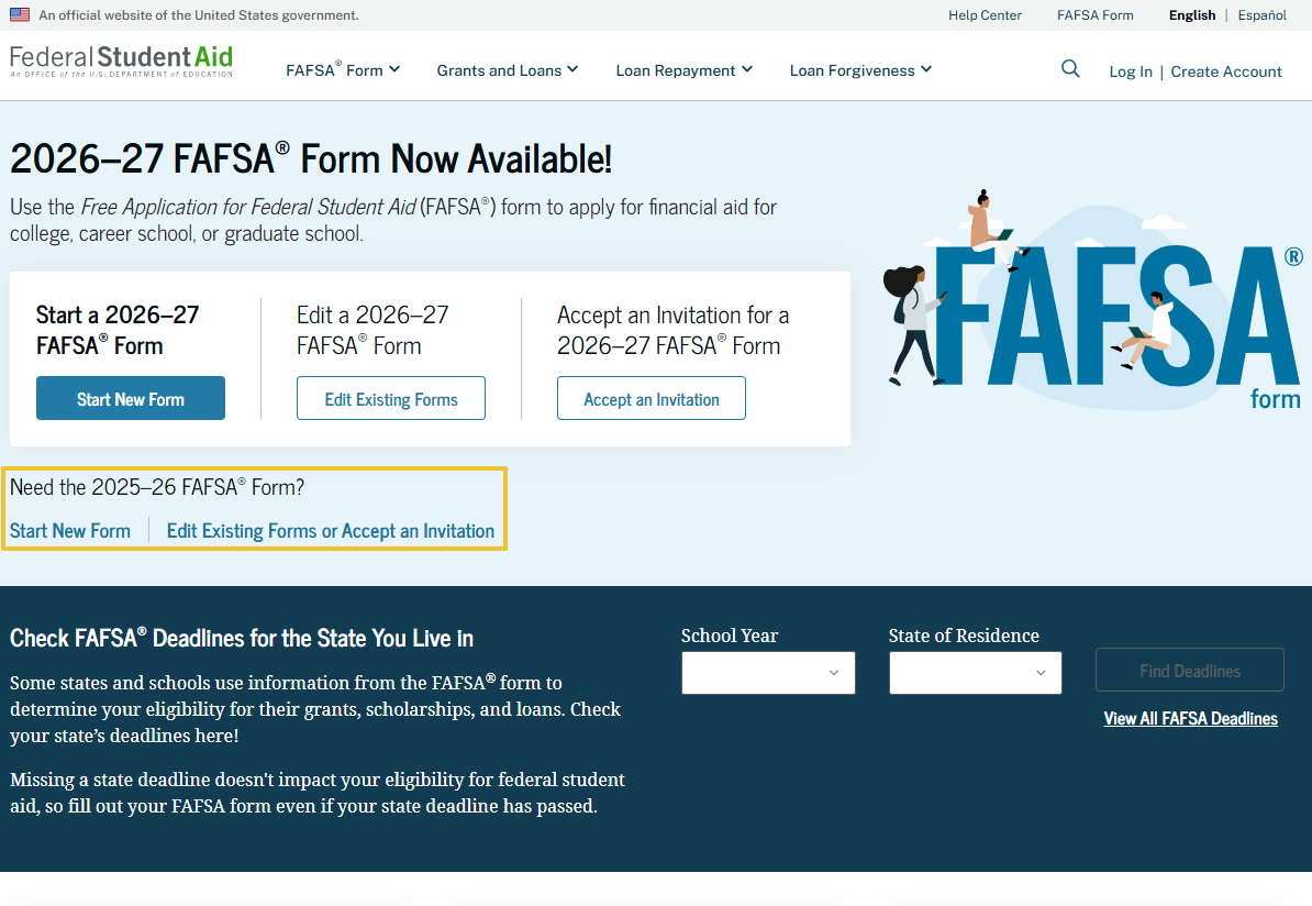 The main FAFSA.gov website