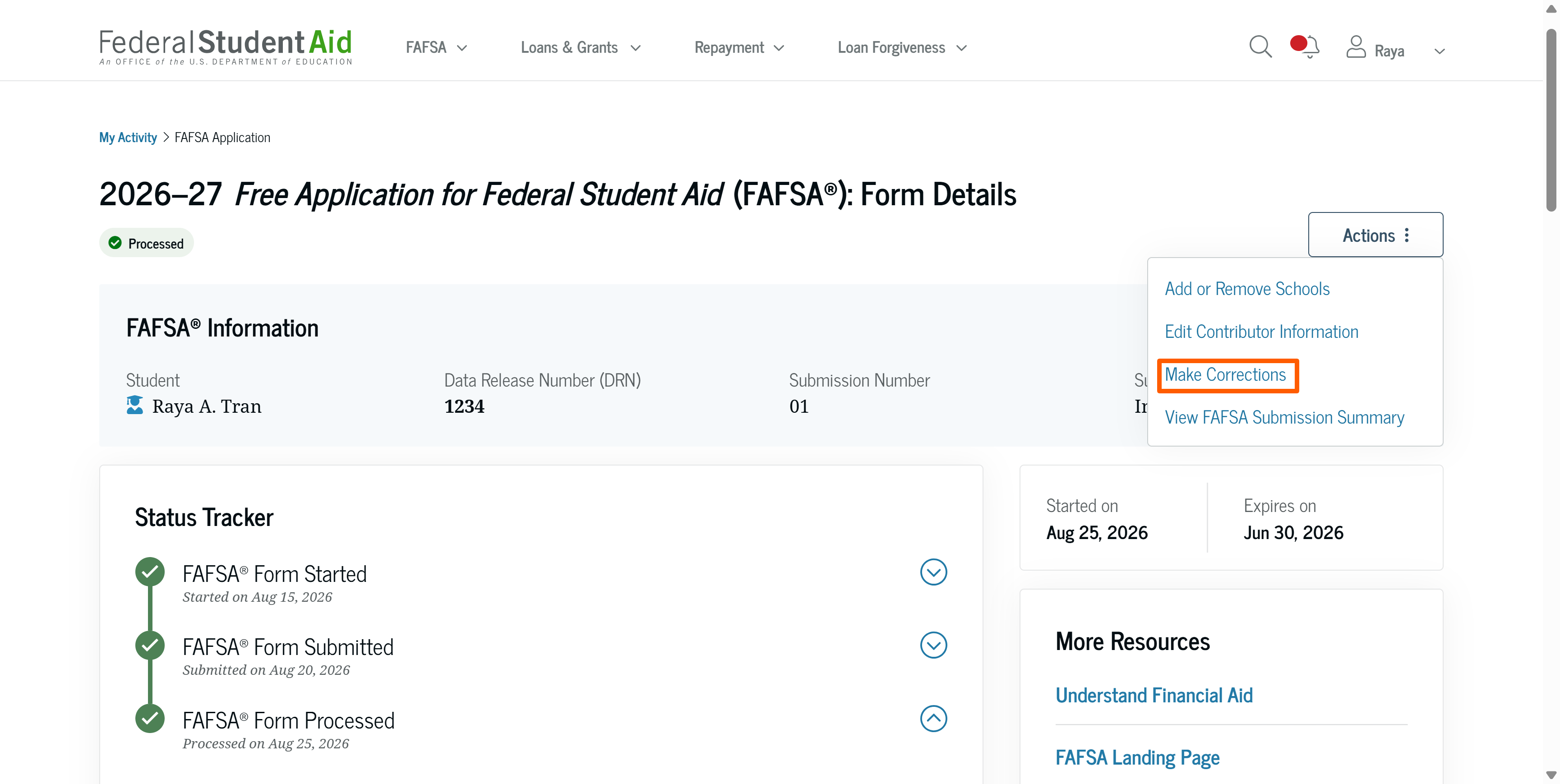 How to make a correction to a FAFSA